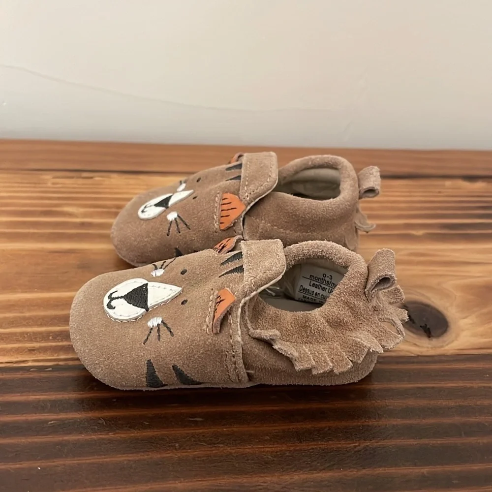 Robeez First Kicks Baby Shoes Critter Fringe Suede Leather Tigers 0-3 Months